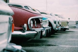 Row of classic cars.